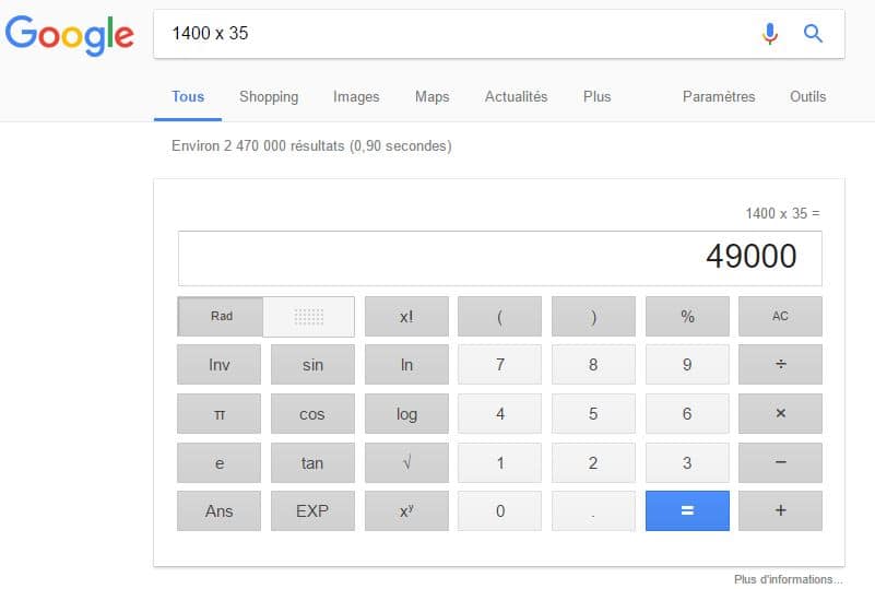 quick answer box calculatrice google