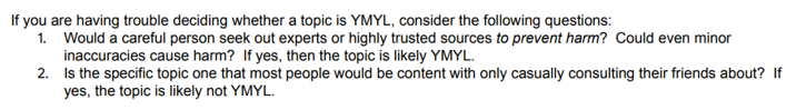 Capture d’écran d’un extrait des Guidelines destinées aux Quality Raters de Google.